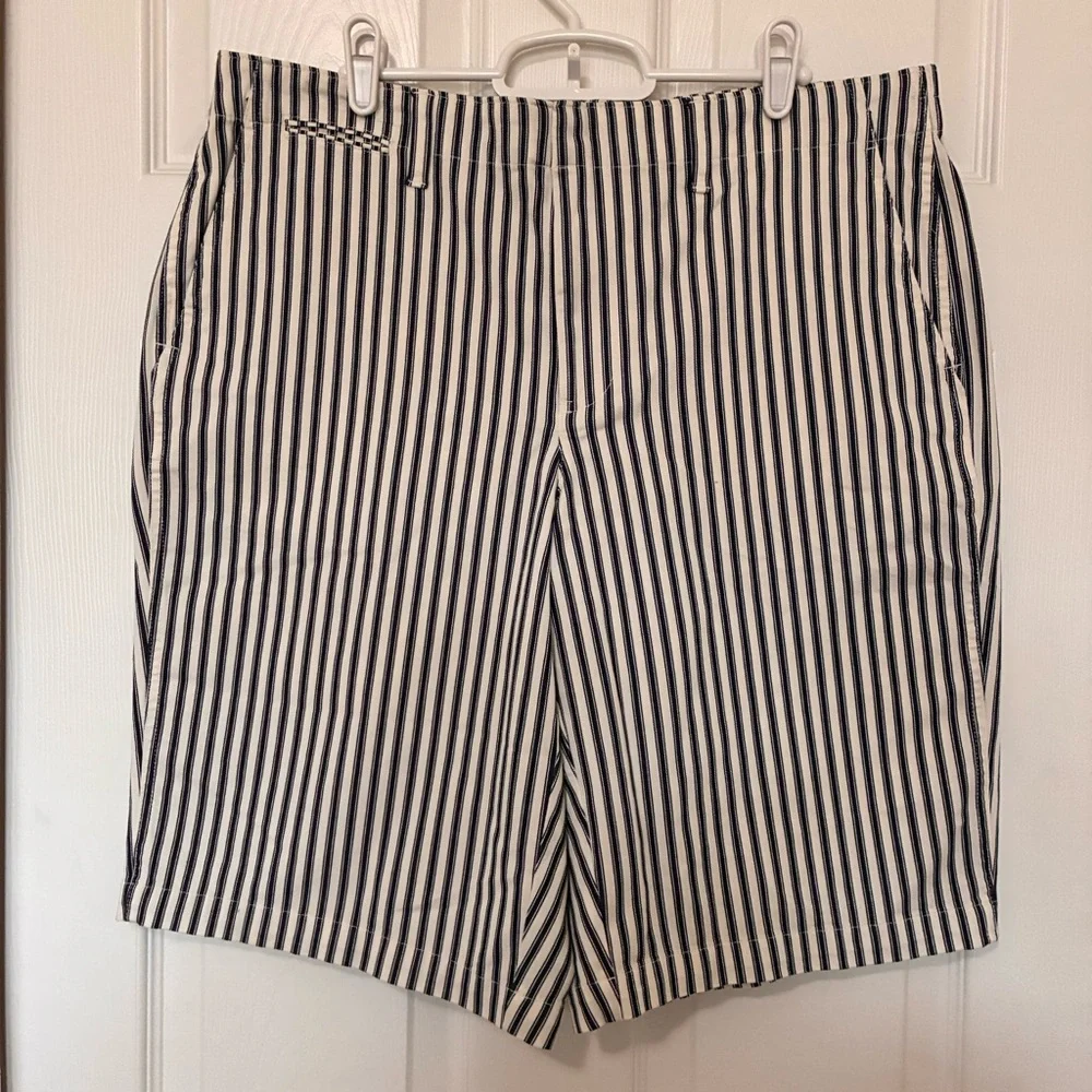 Lands’ End Shorts Blue & White Ticking Striped Bermuda Women’s Sz 14P